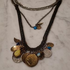 Anthropologie Gold Coin Evil Eye Layered Necklace